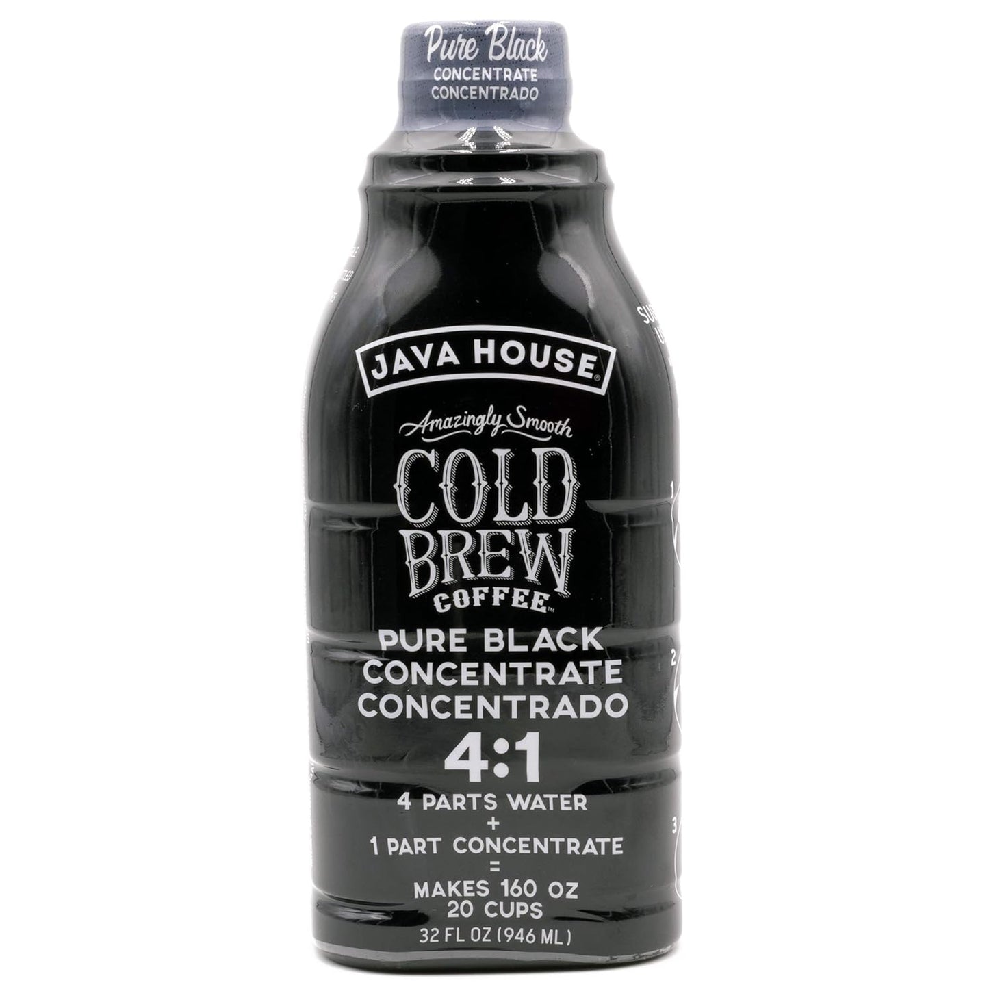 JAVA HOUSE Cold Brew Coffee, Colombian 4:1 Liquid Concentrate, 32 Ounce Bottle (Pack of 6)