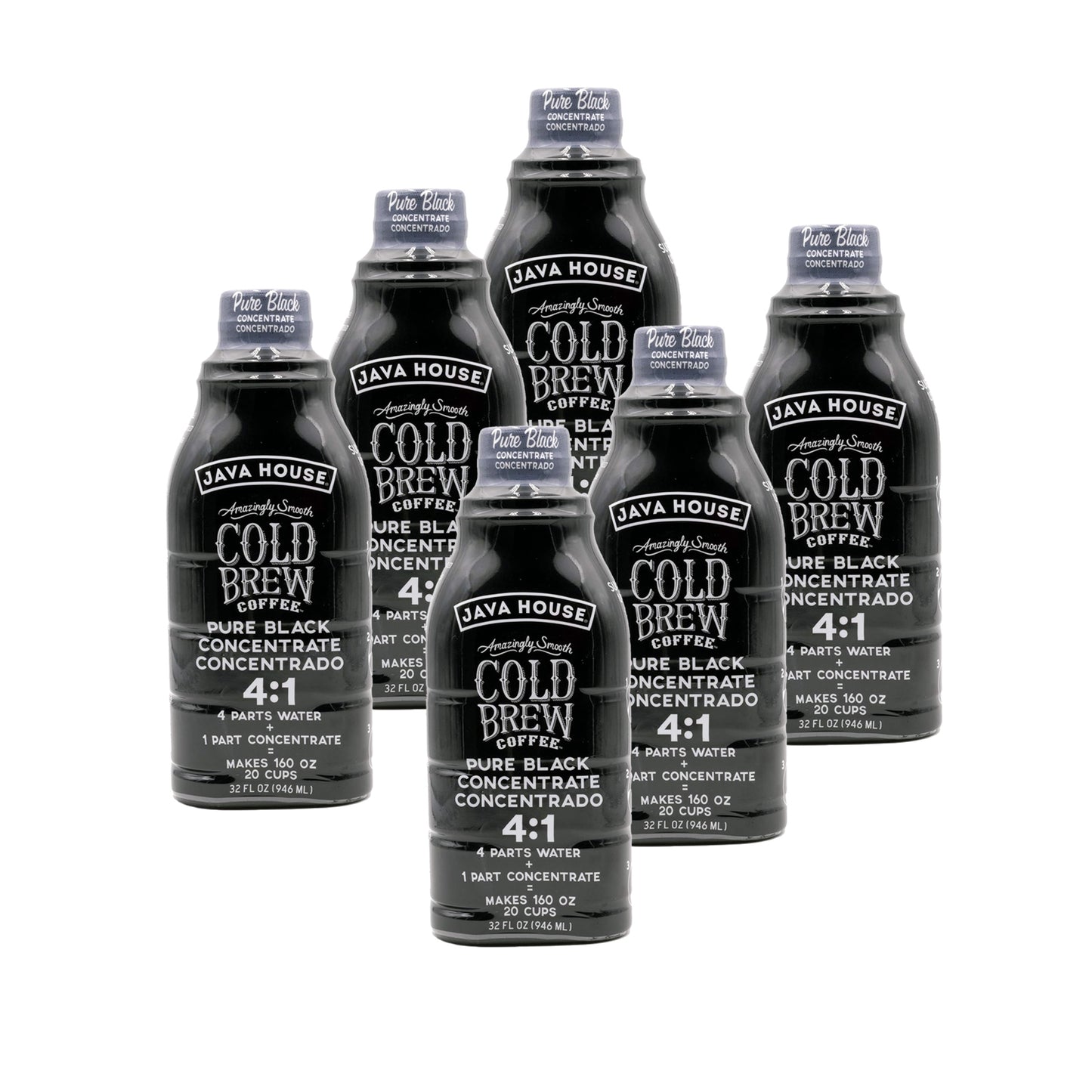 JAVA HOUSE Cold Brew Coffee, Colombian 4:1 Liquid Concentrate, 32 Ounce Bottle (Pack of 6)