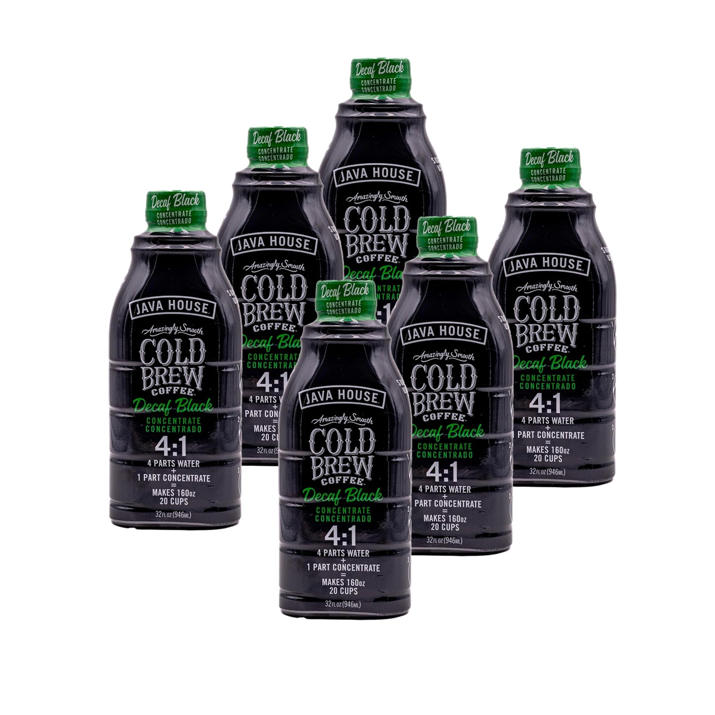 JAVA HOUSE Cold Brew Coffee, Colombian 4:1 Liquid Concentrate, 32 Ounce Bottle (Pack of 6)