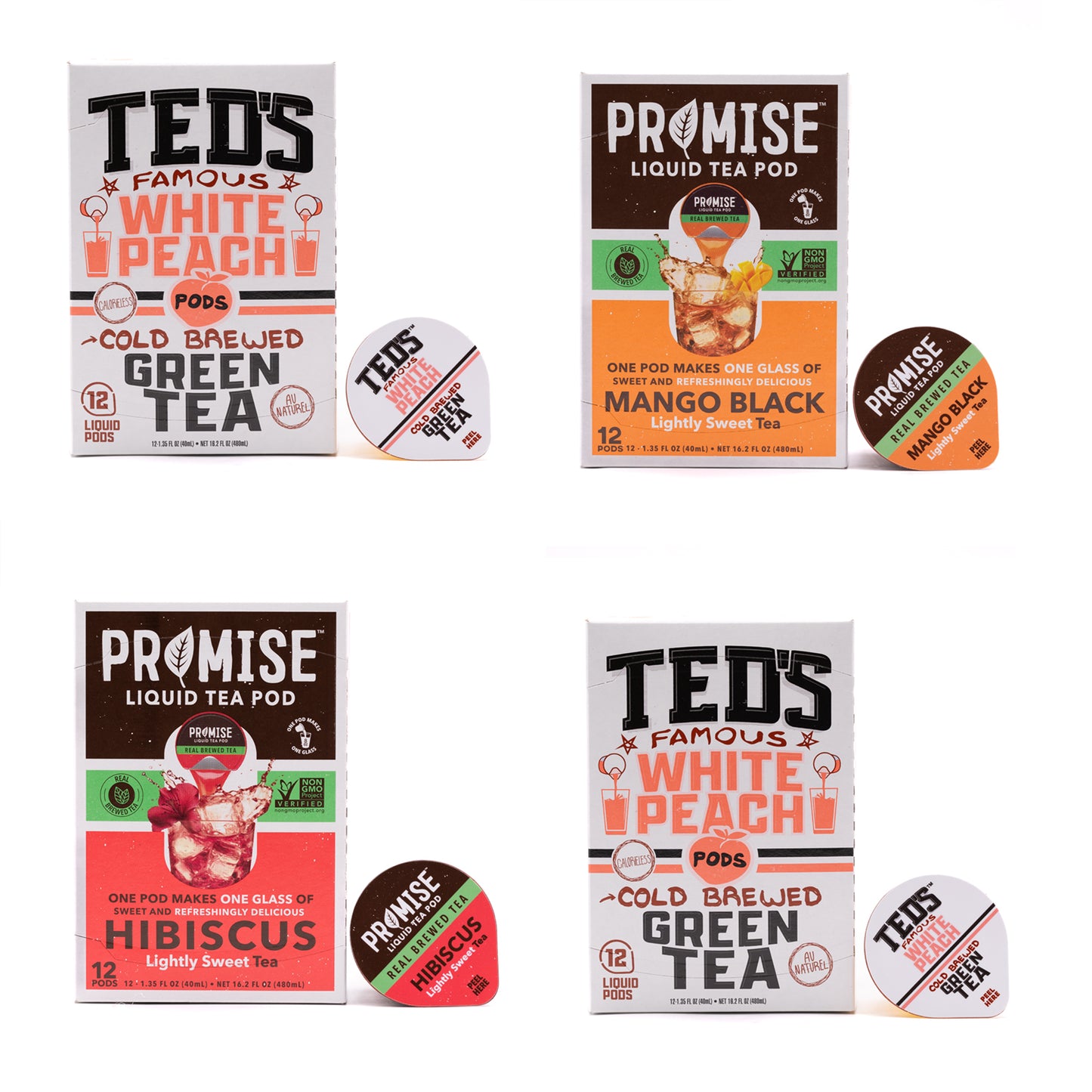 Tea Mix - Variety Pack - 48 Pods - Ted's Famous Tea (x2), Promise Tea Mango Black, Promise Tea Hibiscus